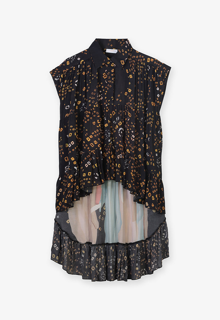 Choice Sleeveless High-Low Shirt Collar Blouse  Printed Multi