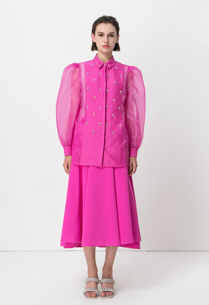 Choice Embellished Crystal Organza Shirt Fushia