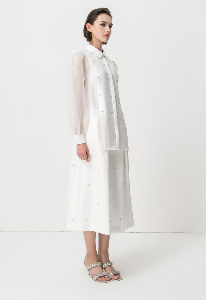 Choice Embellished Crystal Organza Shirt Offwhite