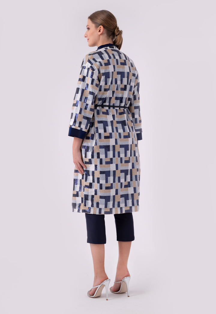 Choice Color Block Geometric Sequined Outerwear Navy