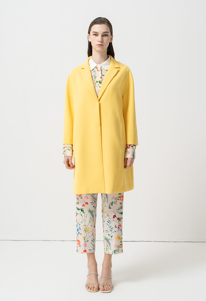 Choice Solid Long Sleeves Midi Jacket Yellow