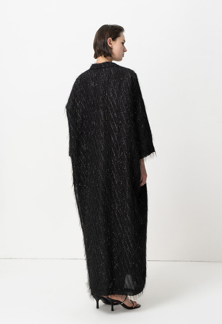 Choice Lurex Faux Feather Maxi Jacket Black