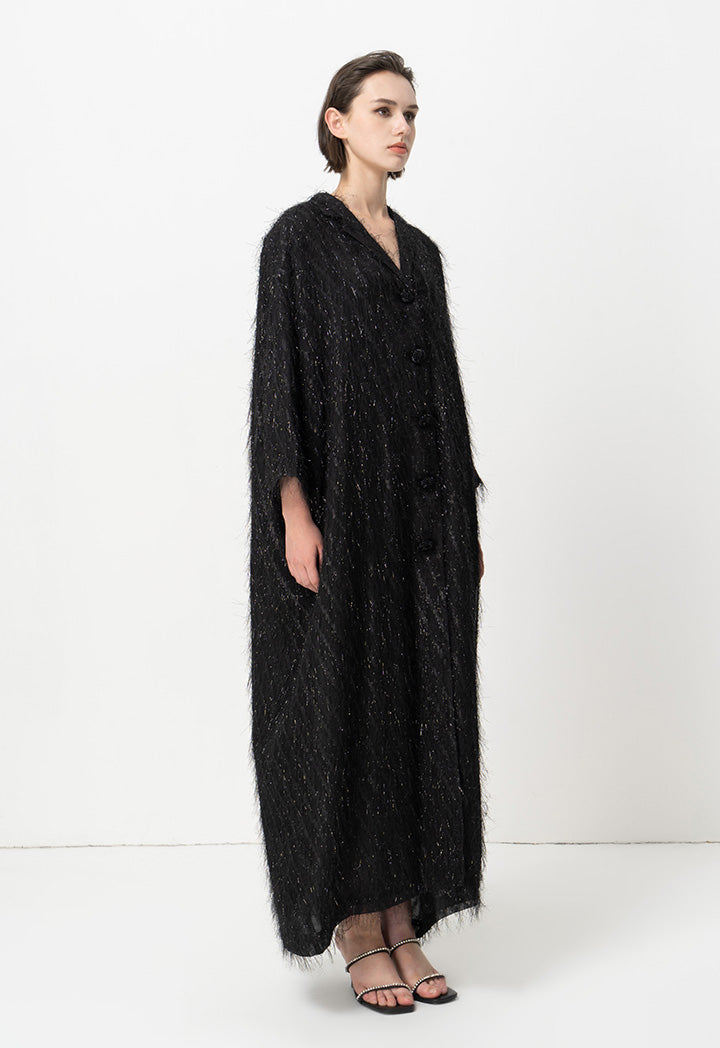 Choice Lurex Faux Feather Maxi Jacket Black