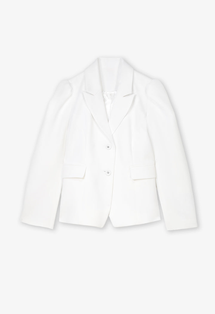 Choice Solid Long Puff Sleeves Blazer Offwhite