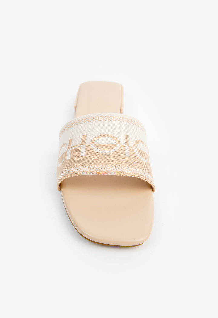 Choice Choice Branded Two-Toned Flat Slides Beige