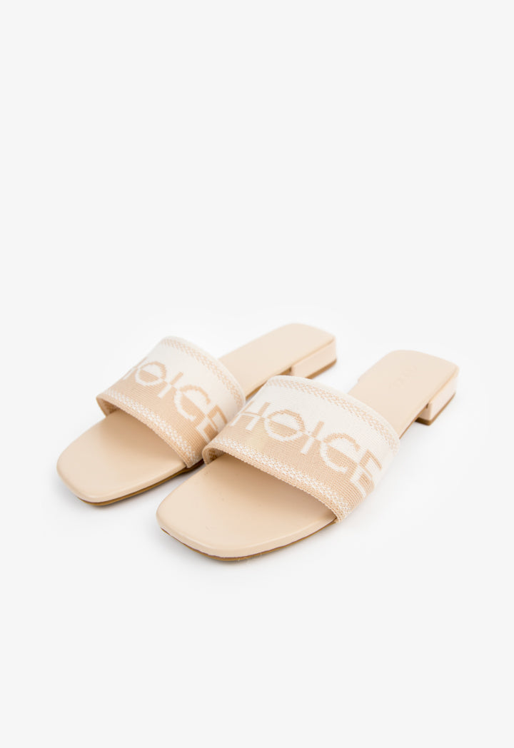 Choice Choice Branded Two-Toned Flat Slides Beige