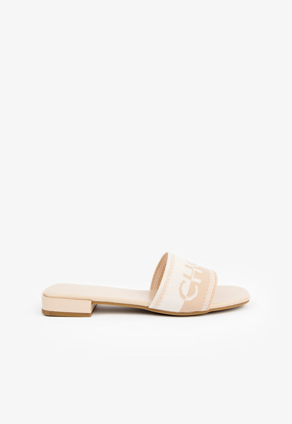 Choice Choice Branded Two-Toned Flat Slides Beige