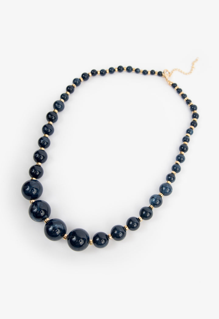 Choice Glossy Gradient Marbled Beaded Necklace Navy