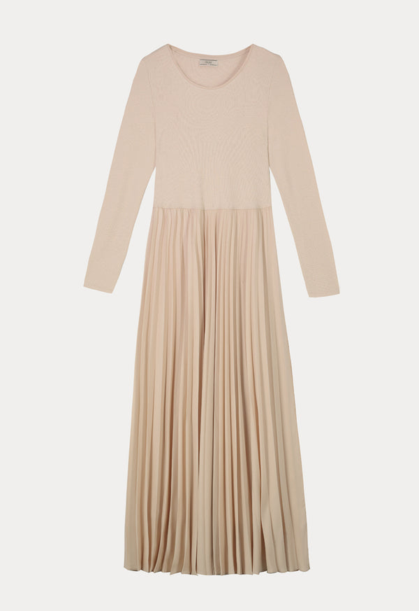 Choice Basics Long Sleeves Pleated Dress Beige