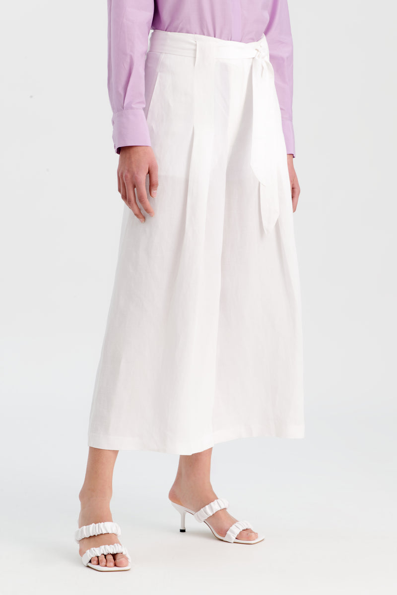 Choice Wide Leg Culottes With Belt Off White