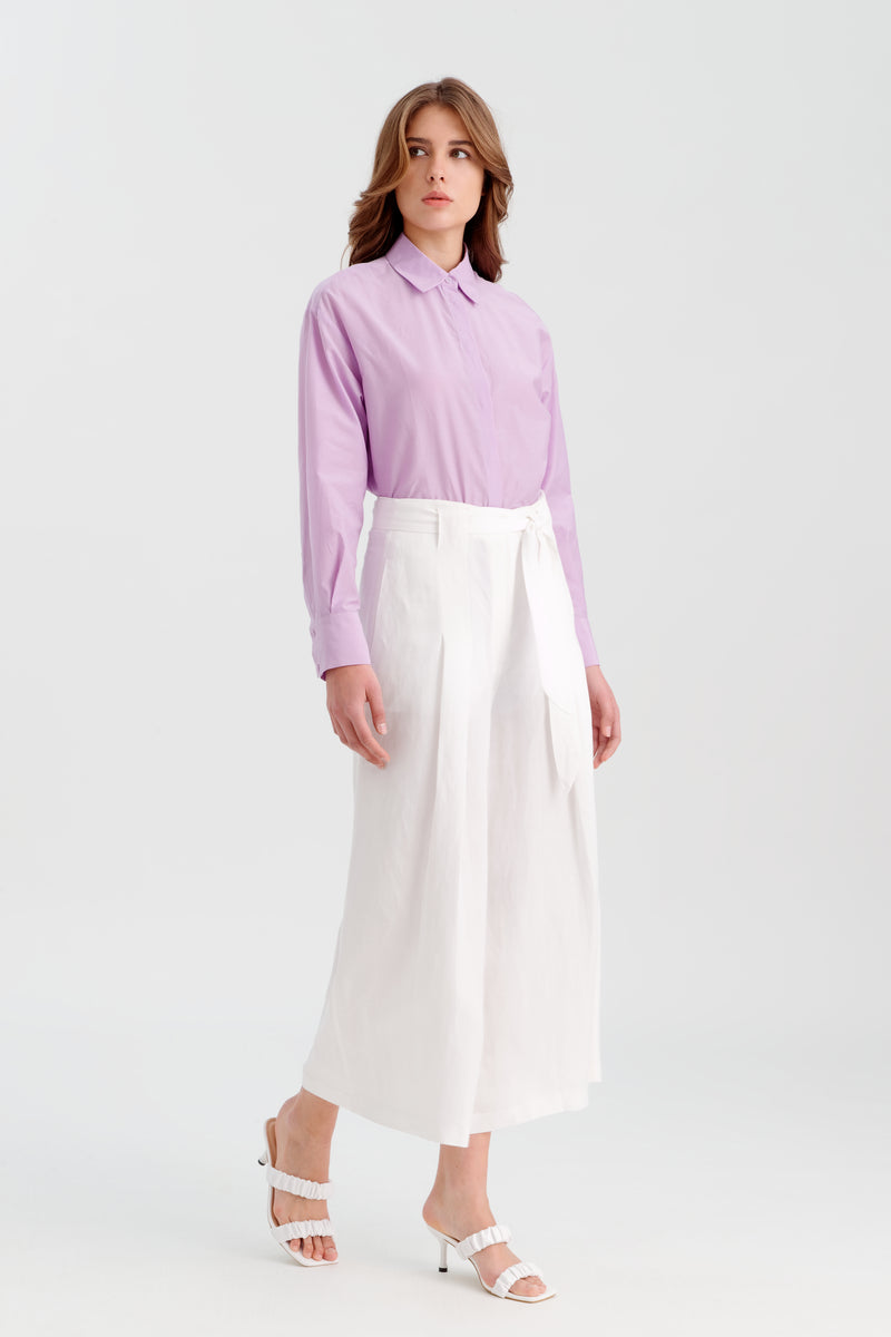 Choice Wide Leg Culottes With Belt Off White