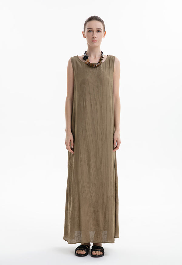 Choice Solid Sleeveless Dress Khaki