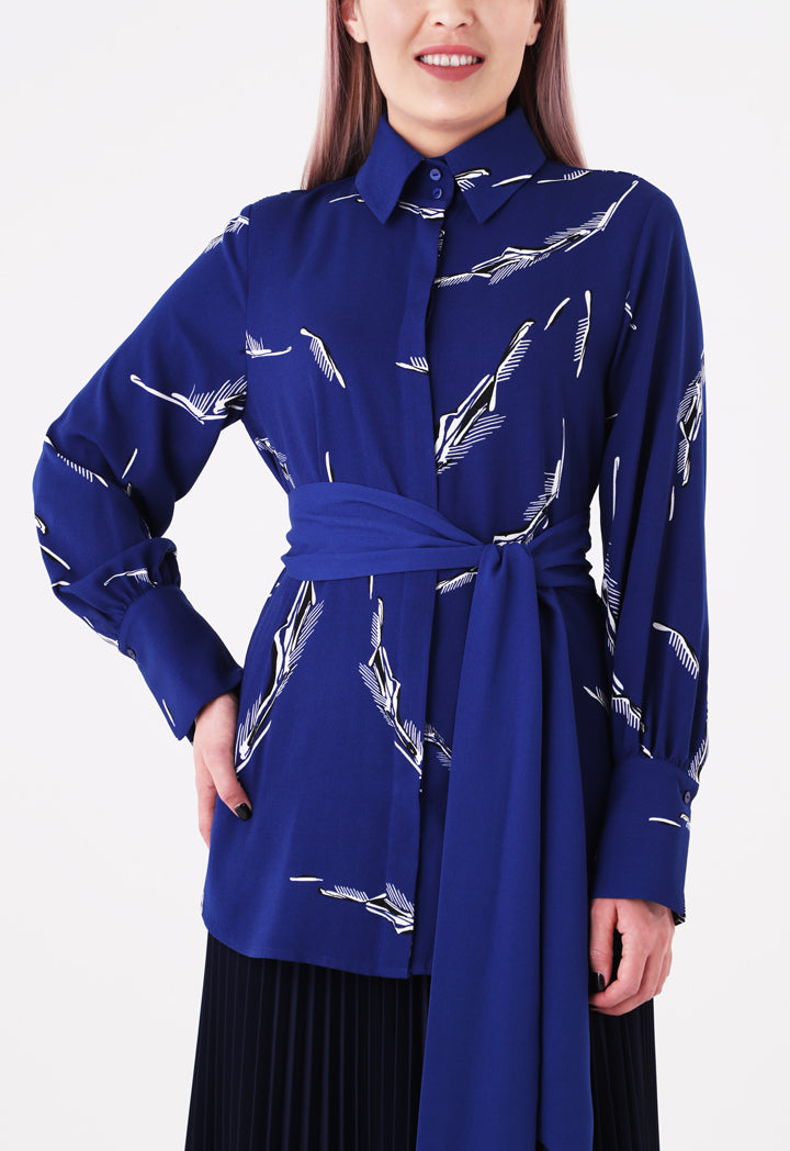 Choice Printed Belted Shirt Cobalt