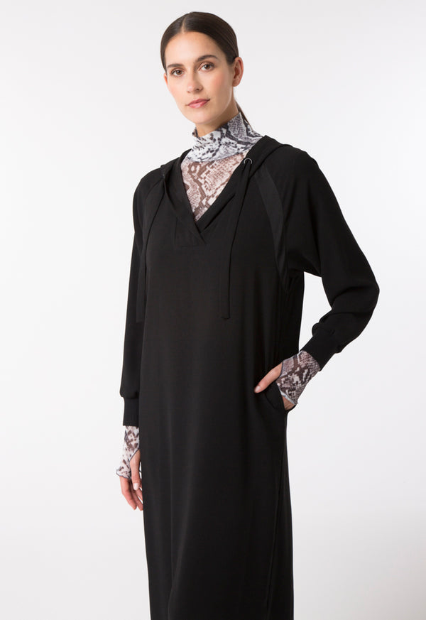 Choice Hooded Crepe Dress Black