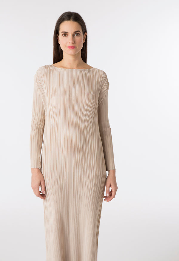 Choice Electric Pleated Bodycon Dress Beige