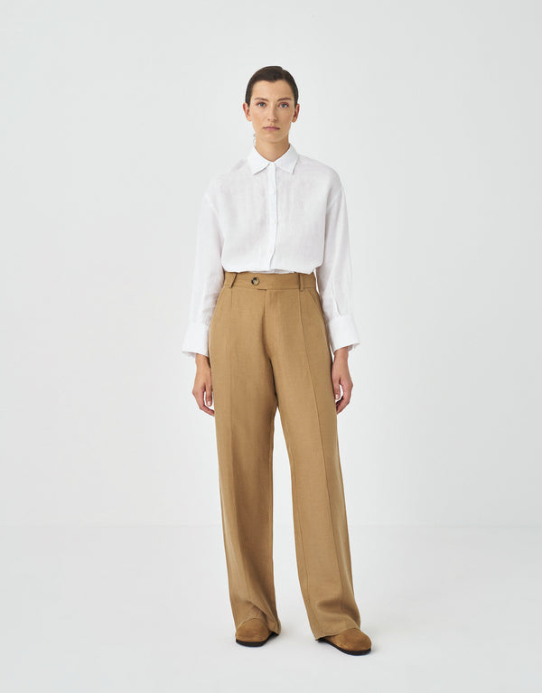 Kk Design Solid Pin Tuck Trousers Camel