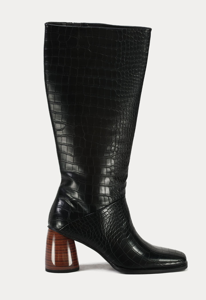 Choice Round Heels Square Toe Quill Boots Black