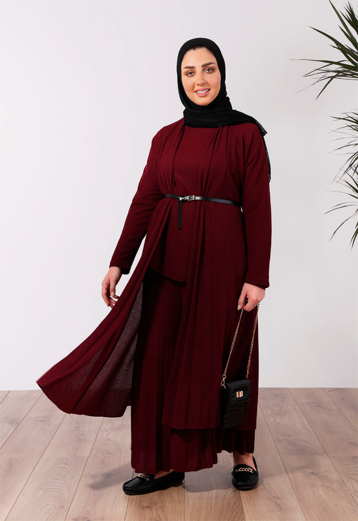 Choice Back Pleated Open Front Outerwear Dark Burgundy