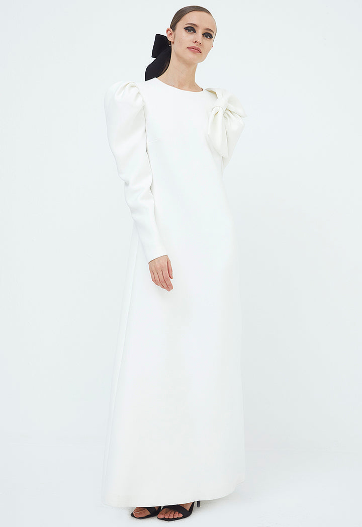 Choice Ribbon Long Dress Off White - Wardrobe Fashion