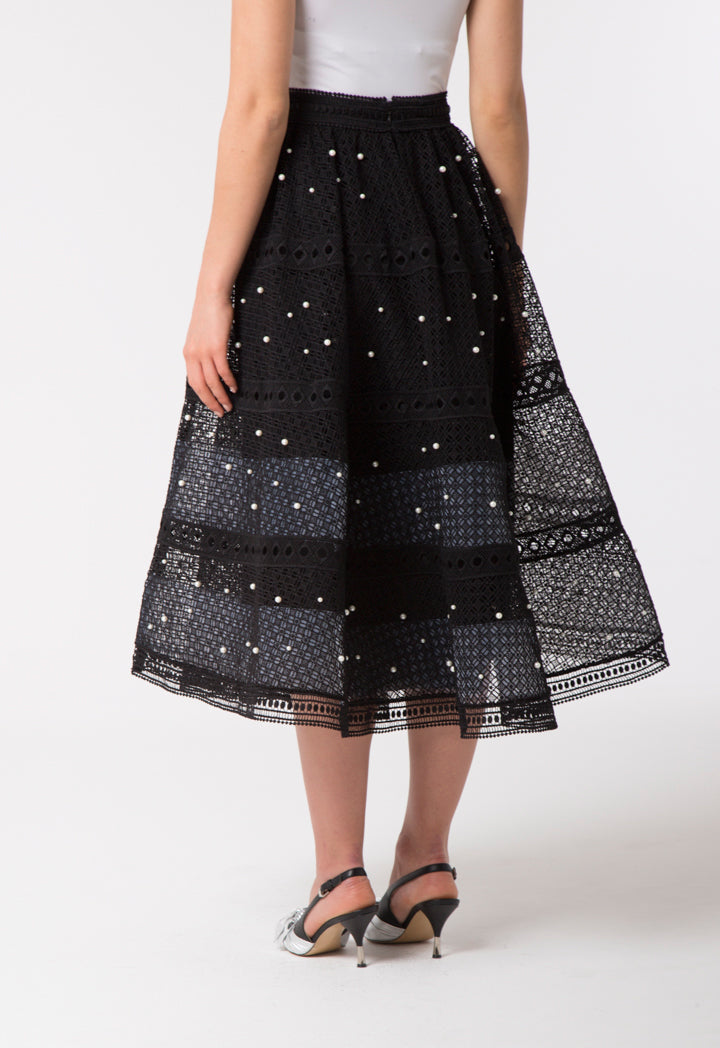 Choice Pearl Studded Schiffli Skirt Black