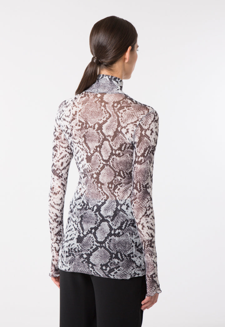 Choice Snake Print Mesh Top Print Off White