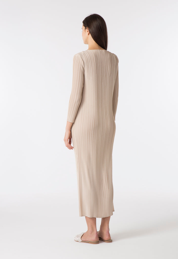 Choice Electric Pleated Bodycon Dress Beige