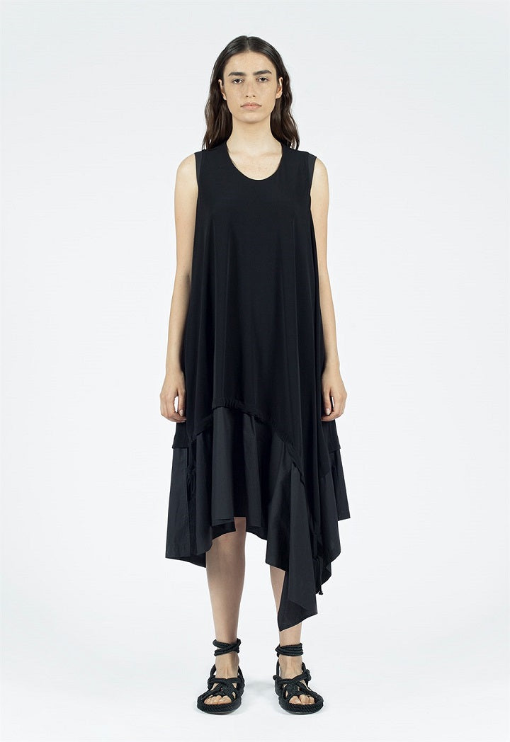 Nu Sleeveless Asymmetrical Hem Midi Dress Black