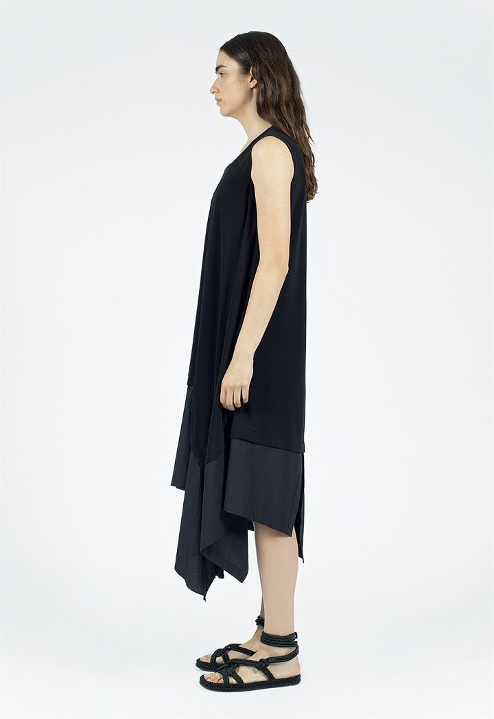 Nu Sleeveless Asymmetrical Hem Midi Dress Black