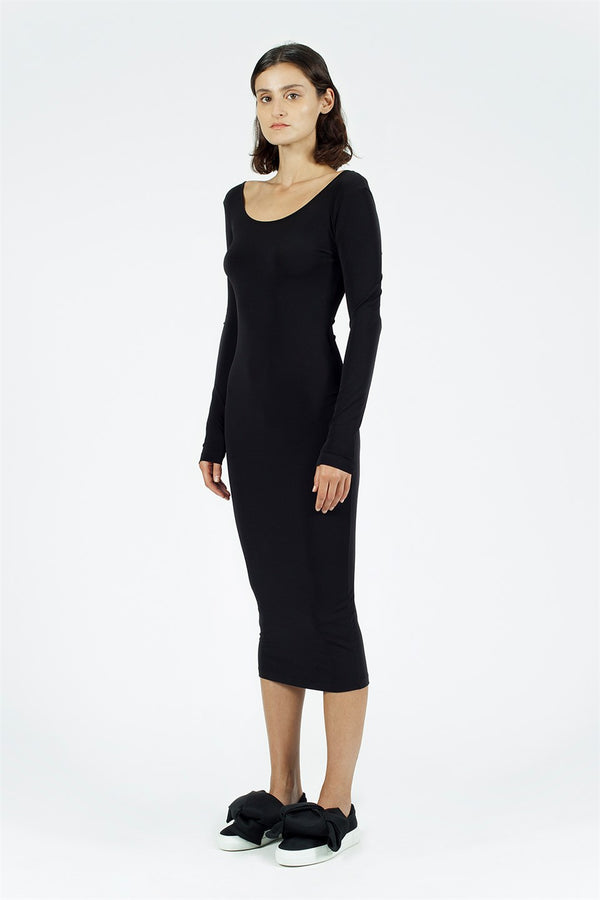 Nu Long Sleeve Slim Fit Midi Dress Black