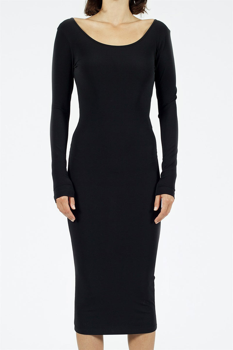 Nu Long Sleeve Slim Fit Midi Dress Black