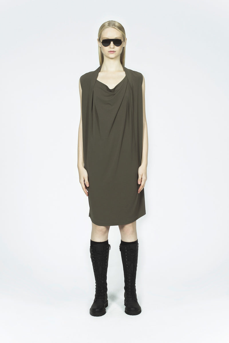 Nu Military Sleeveless Drape Detail Dress 610 Khaki