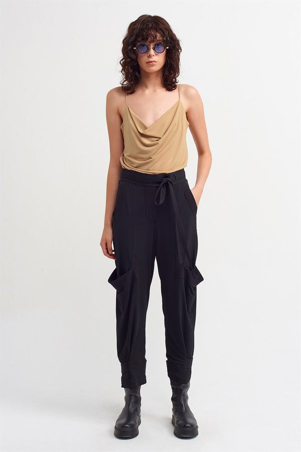 Nu High Waist Pocket Detail Trouser Black