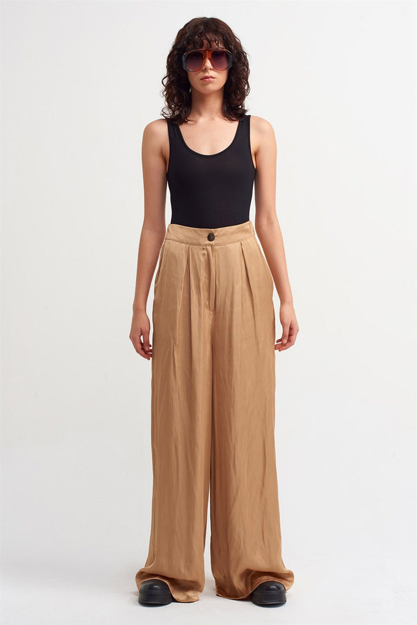 Nu Elastic High Waist Palazzo Trouser Beige