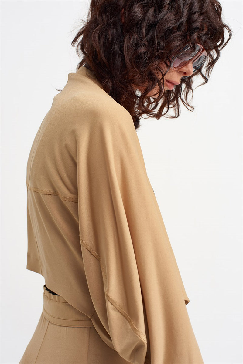 Nu Long Sleeve Open-Front Outerwear Beige