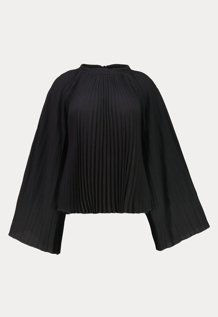 Baqa Wide Sleeve Pleated Blouse Black