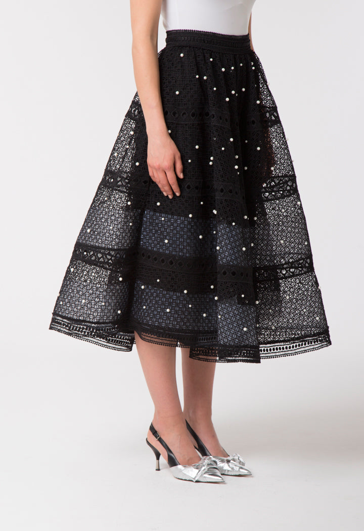 Choice Pearl Studded Schiffli Skirt Black