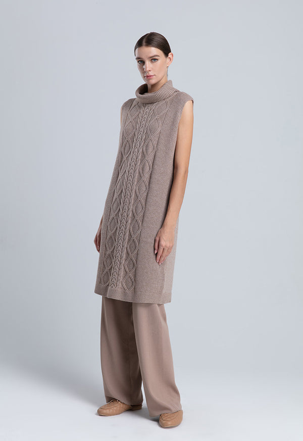 Choice Grosse Torsade Knit Cowl Sleeveless Dress Vison