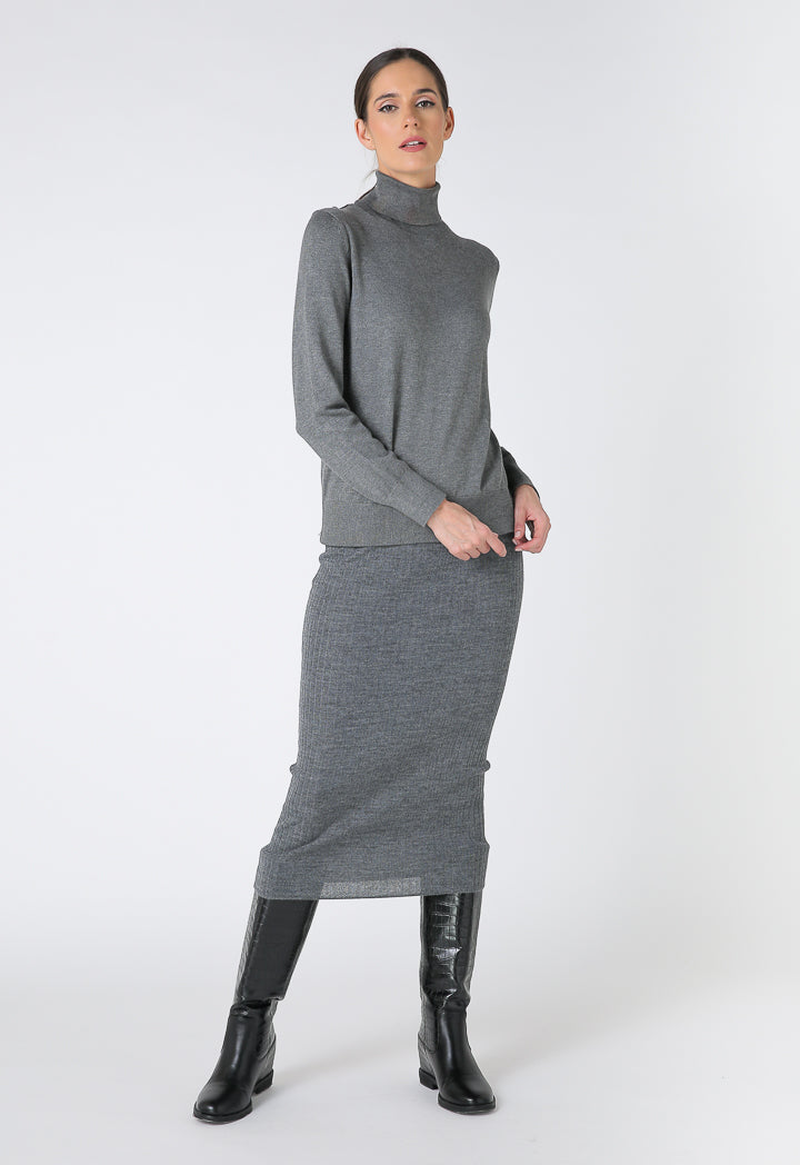 Choice Thick Ribbed Long Skirt Grey Melange