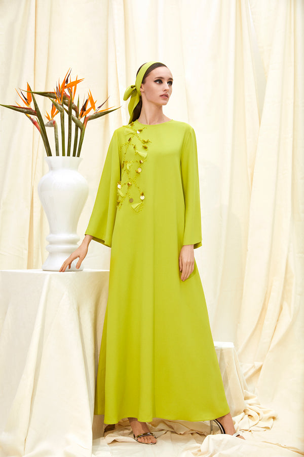 Choice Ruffled Long Dress Lime - Wardrobe Fashion