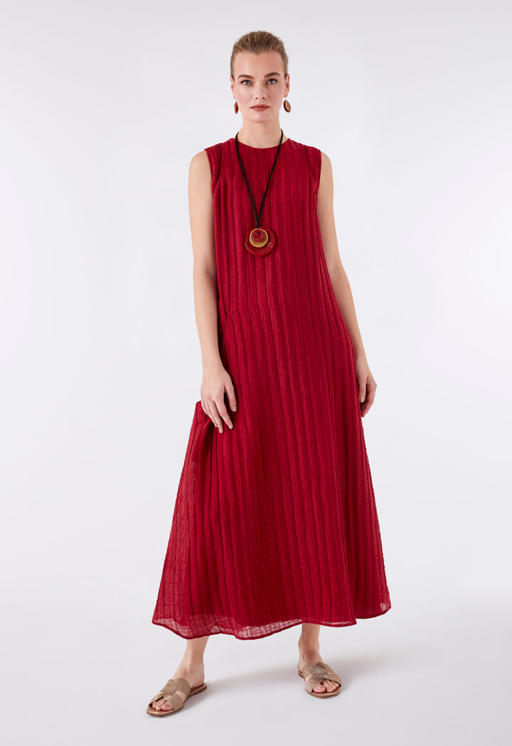 Choice Texture Fabric Sleeveless Maxi Dress Burgundy - Wardrobe Fashion