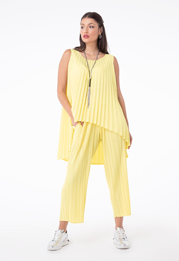 Choice Pleated Cropped Pants Yellow