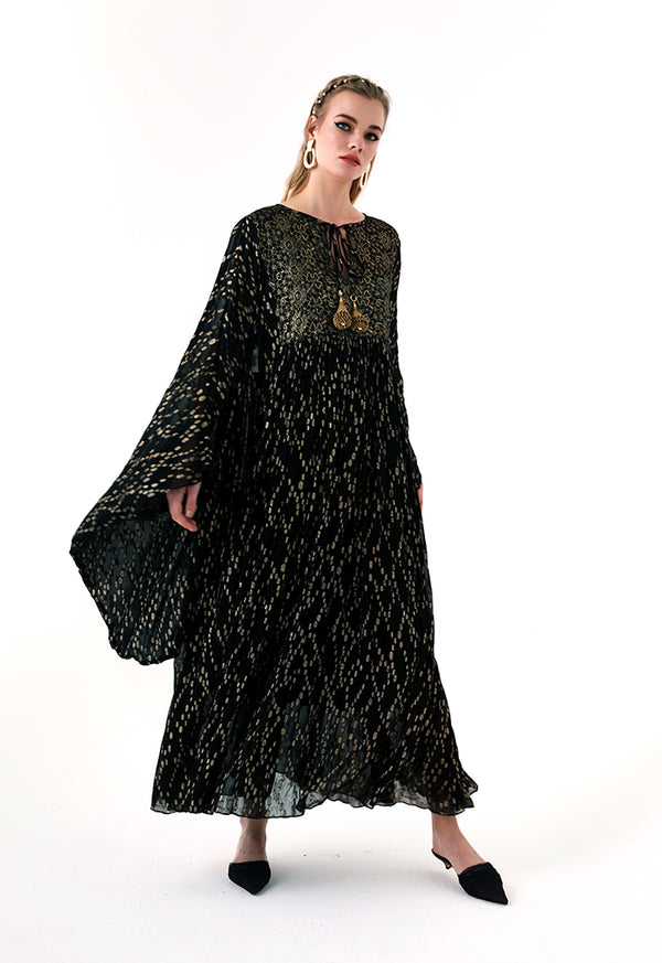 Choice Tassel Tie Neck Kaftan Dress Black - Wardrobe Fashion