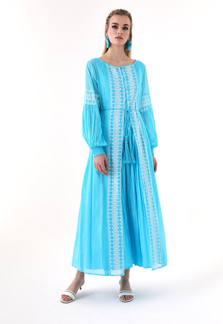 Choice Printed Beadwork Abaya Blue - Wardrobe Fashion