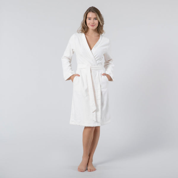 Chakra Bamboo Floss Women Bathrobe Ecru