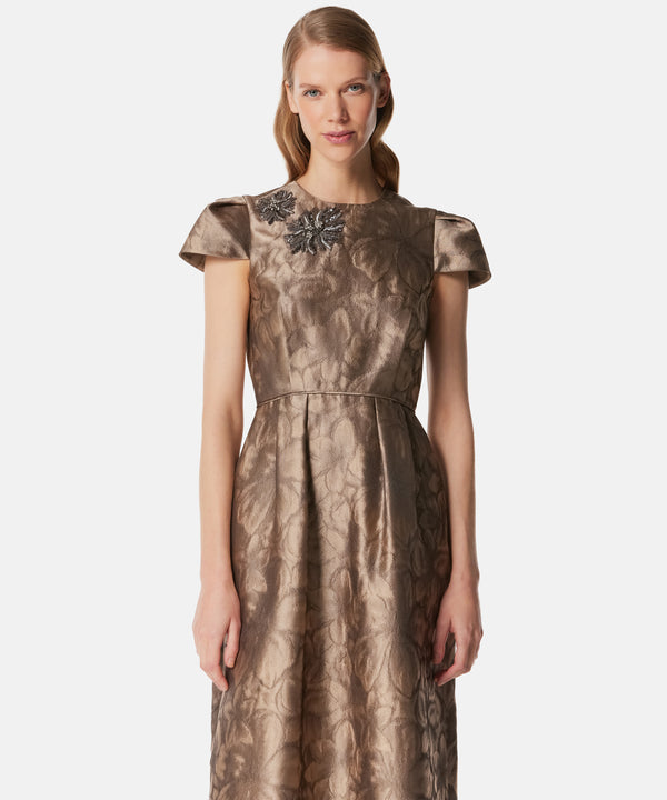 Machka Jacquard Dress With Embellished Detail Gold