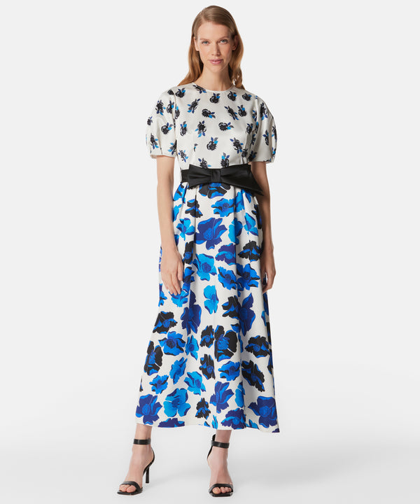 Machka Printed Dress With Bow Detail Belt Ecru