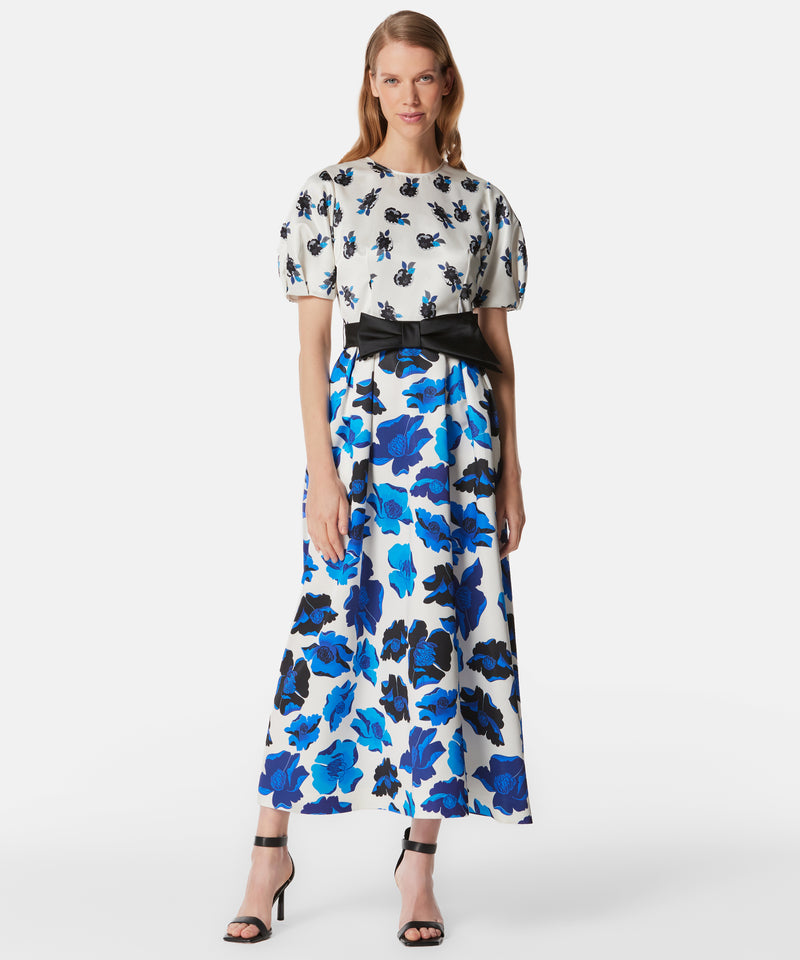 Machka Printed Dress With Bow Detail Belt Ecru