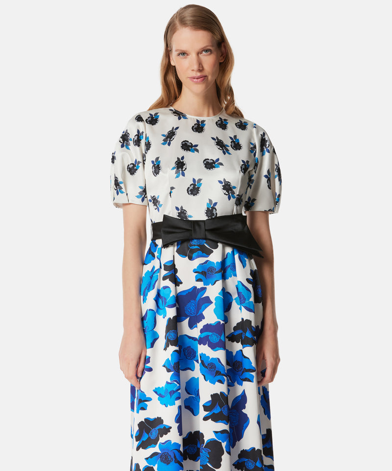 Machka Printed Dress With Bow Detail Belt Ecru