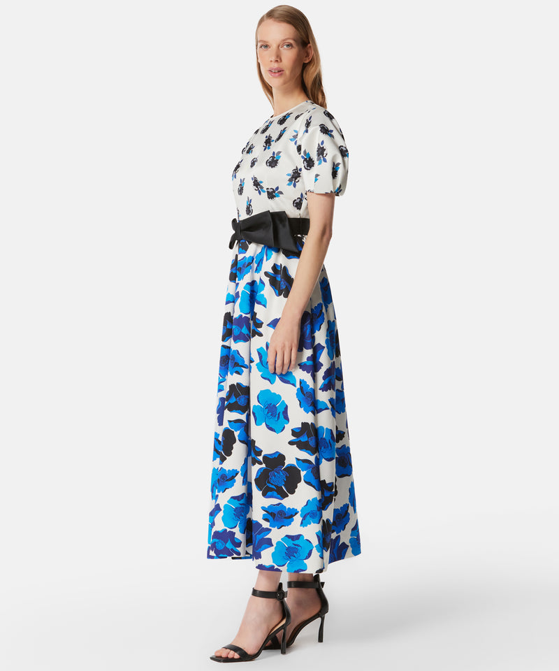 Machka Printed Dress With Bow Detail Belt Ecru