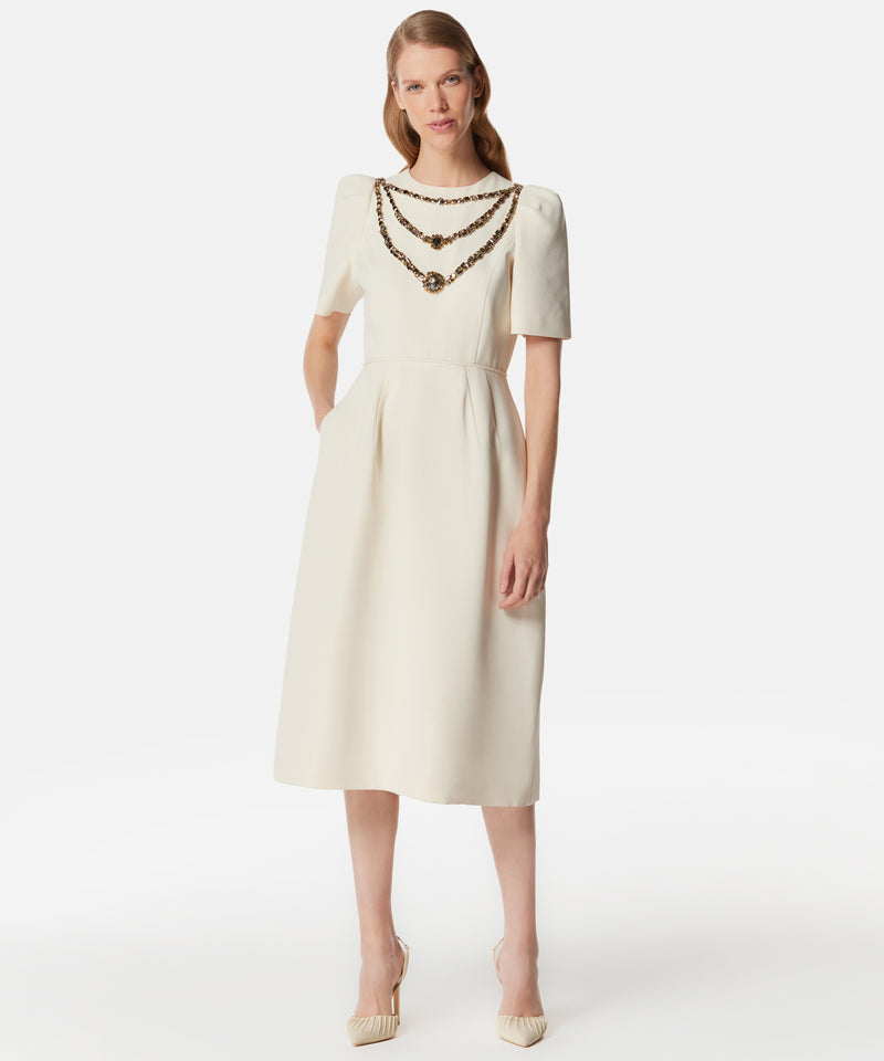 Machka Jewel Neckline Midi Dress Ecru